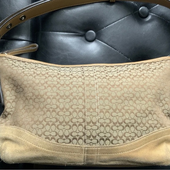 Coach Handbags - Coach Tan Monogram And Suede Leather Handbag No. J0732-F10945